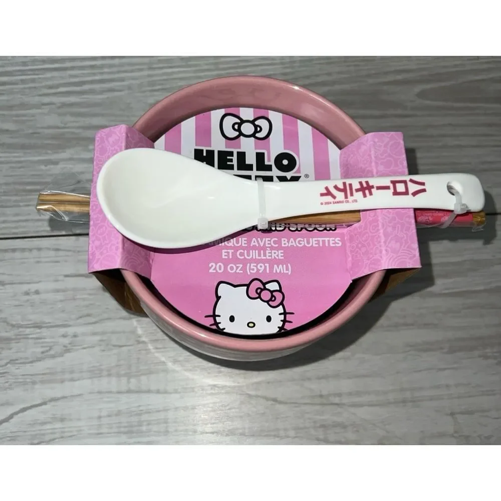 Hello Kitty By Sanrio Ceramic Noodles Bowl with Chopsticks & Spoon 20oz BrandNew